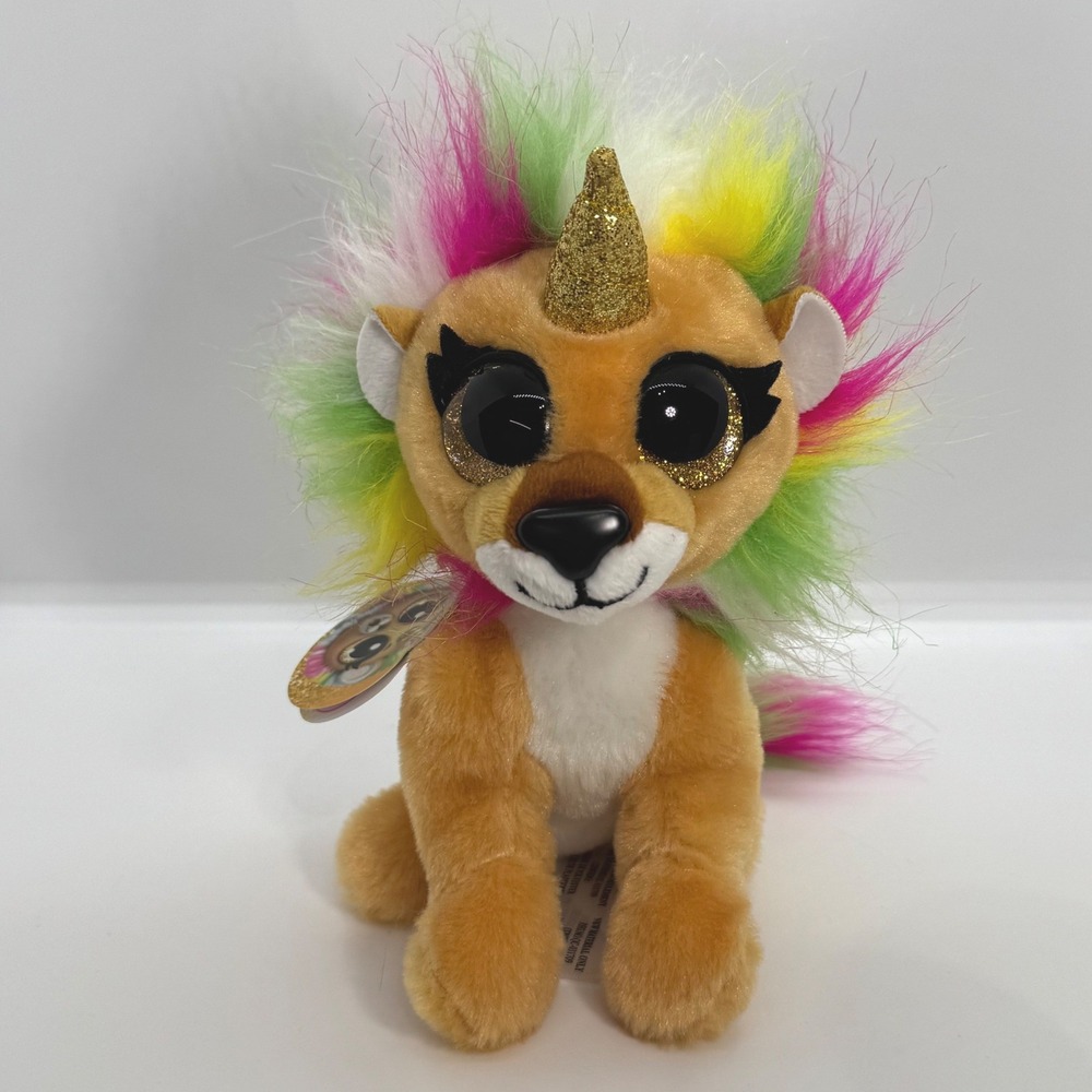 Zuru Coco Surprise Mego Lion Unicorn Plush Rainbow Mane Gold Horn 8‎ Inch NWT